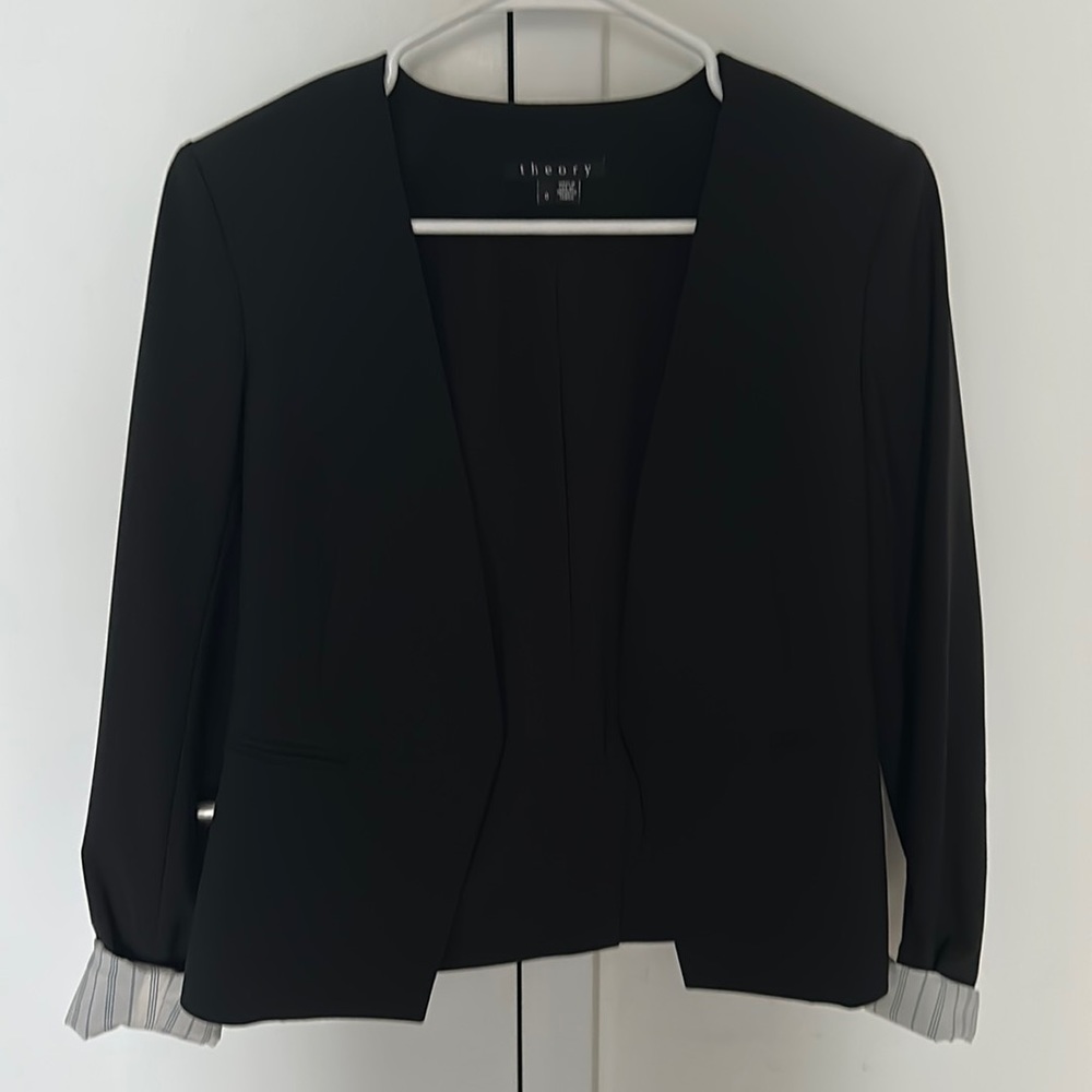 Theory Collarless Blazer in Good Wool Black Size 0